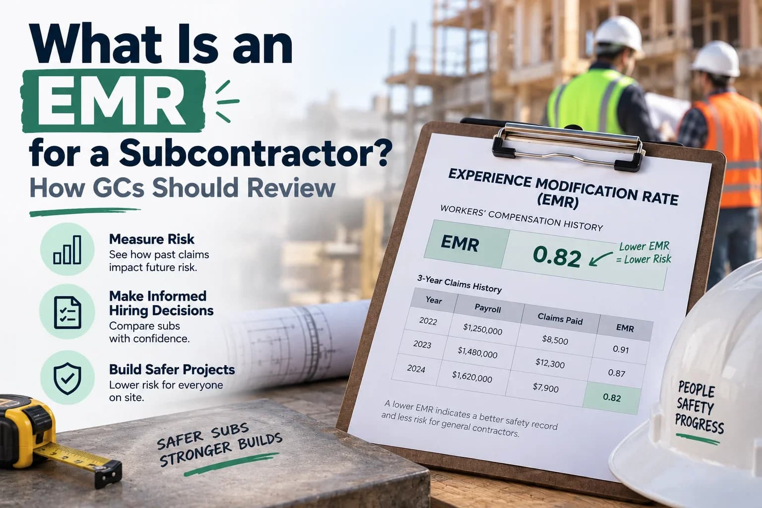 Subcontractor EMR experience modification rate document for GC prequalification